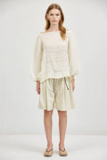 PW2210 | Smocked Tube Neck Quarter Sleeve Top