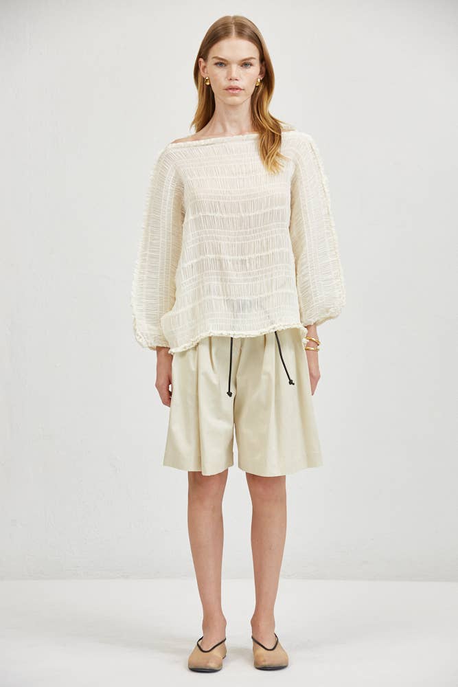 PW2210 | Smocked Tube Neck Quarter Sleeve Top