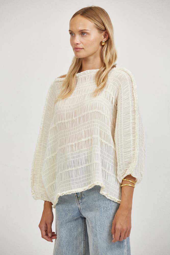 PW2210 | Smocked Tube Neck Quarter Sleeve Top