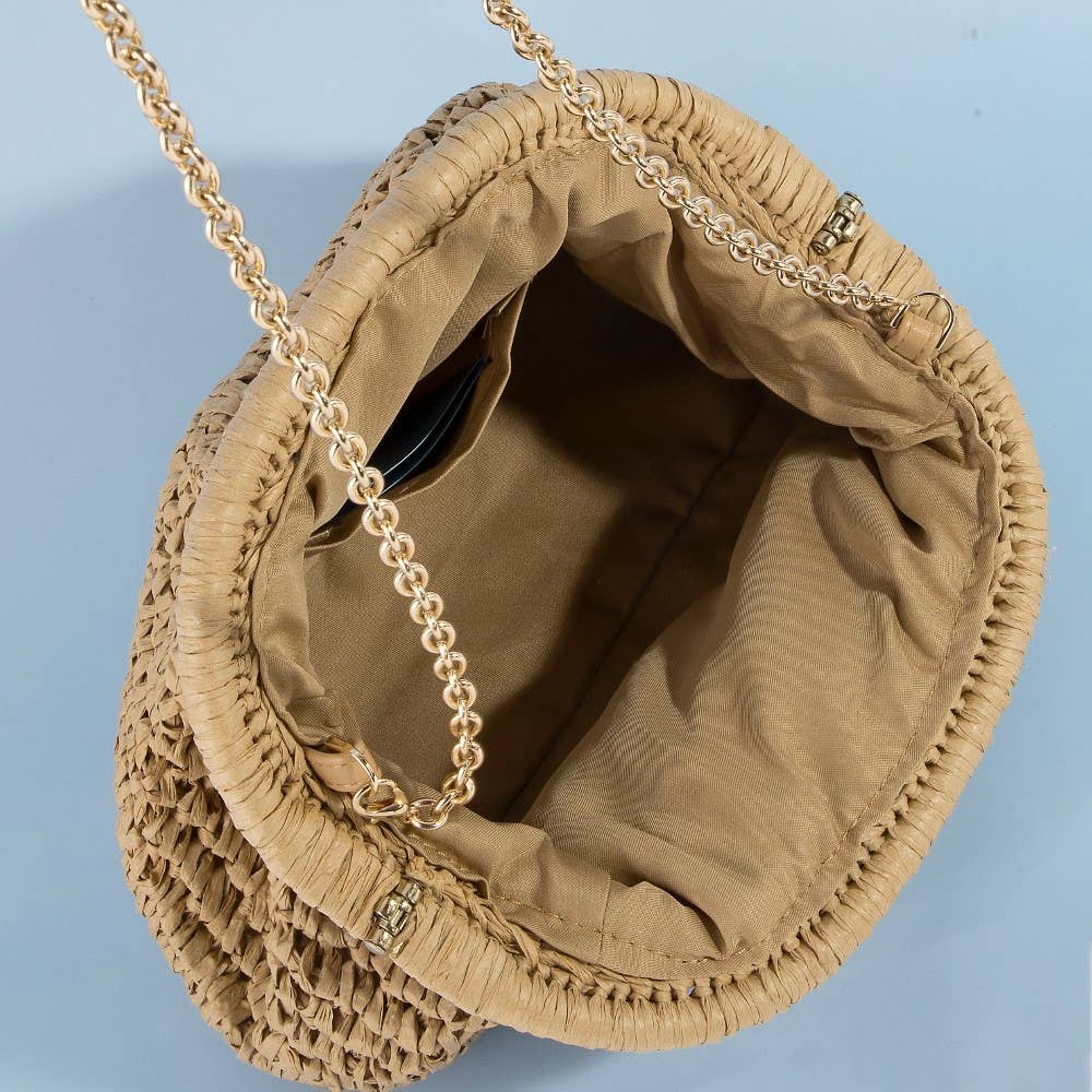 Woven Raffia Frame Shoulder Bag