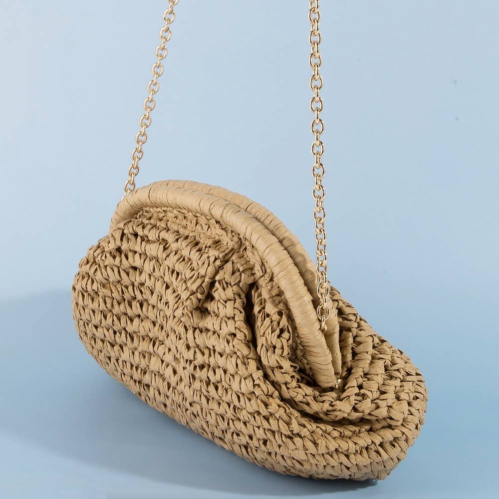 Woven Raffia Frame Shoulder Bag