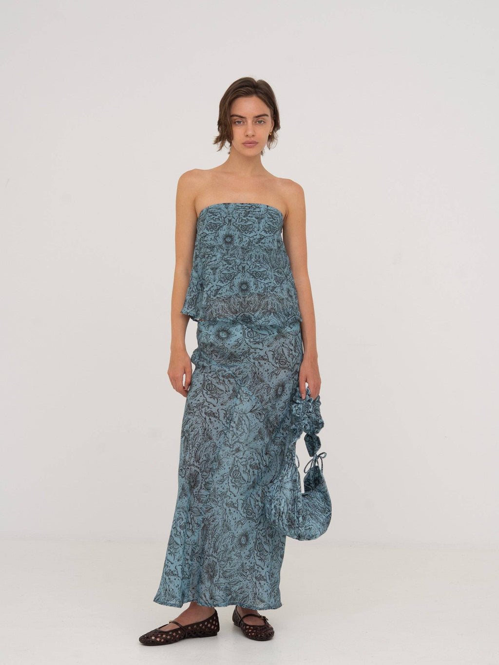 Top with Blue Peony Print