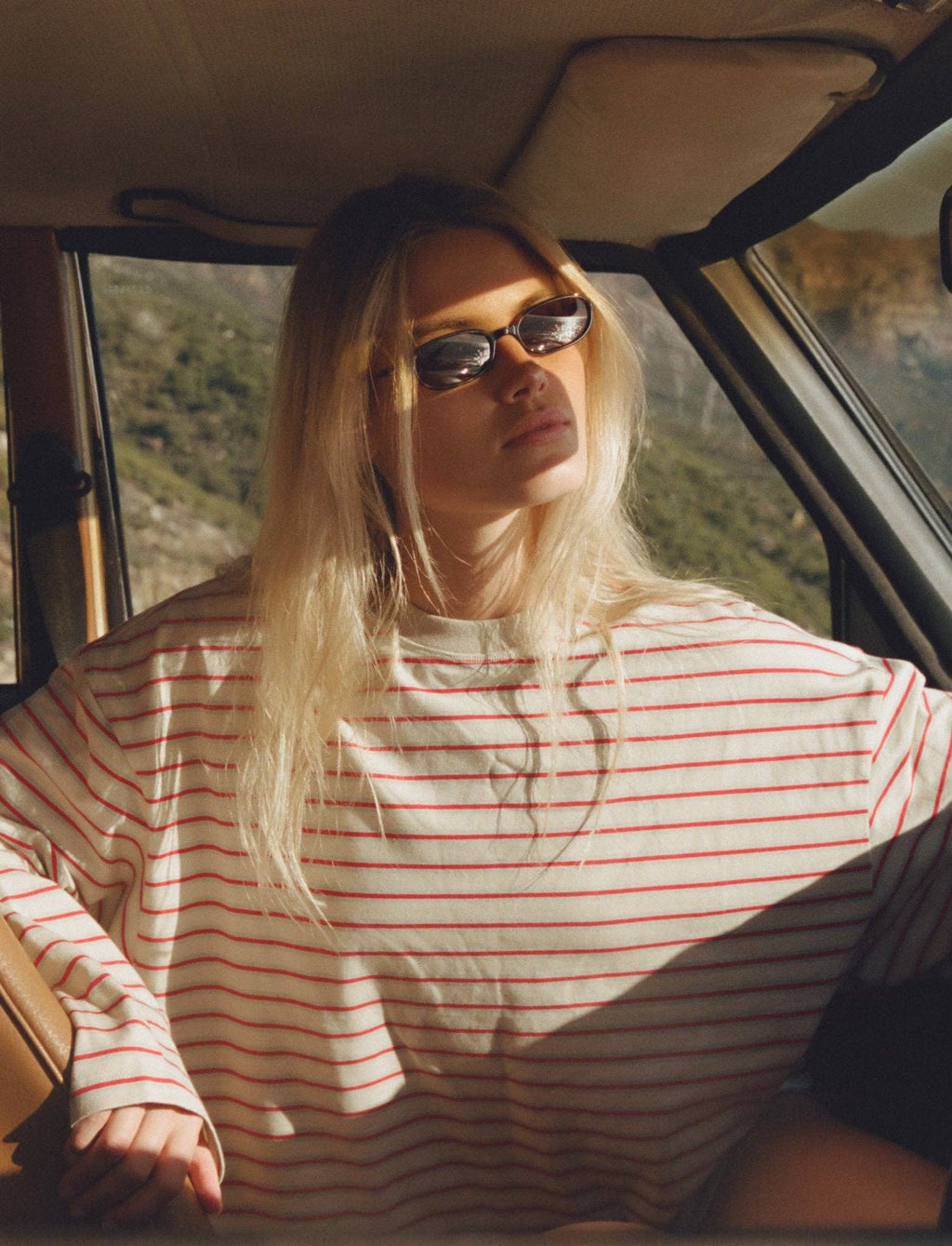 STRIPED LONG SLEEVE IN CREAM + BLUE + RASPBERRY