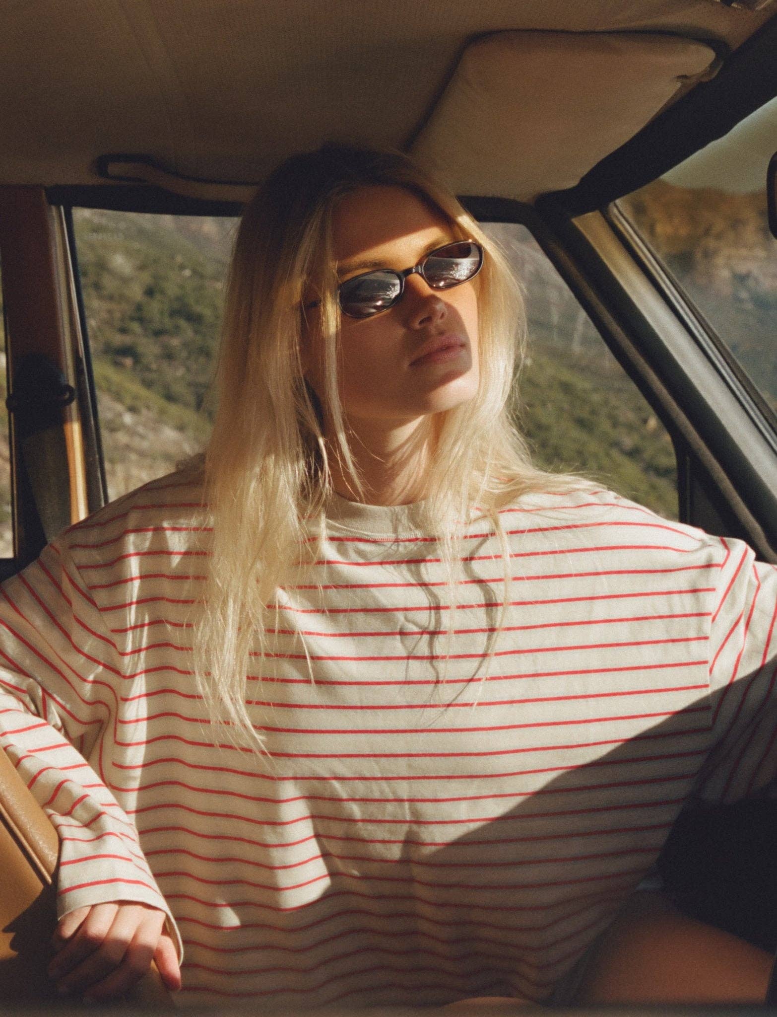 STRIPED LONG SLEEVE IN CREAM + BLUE + RASPBERRY
