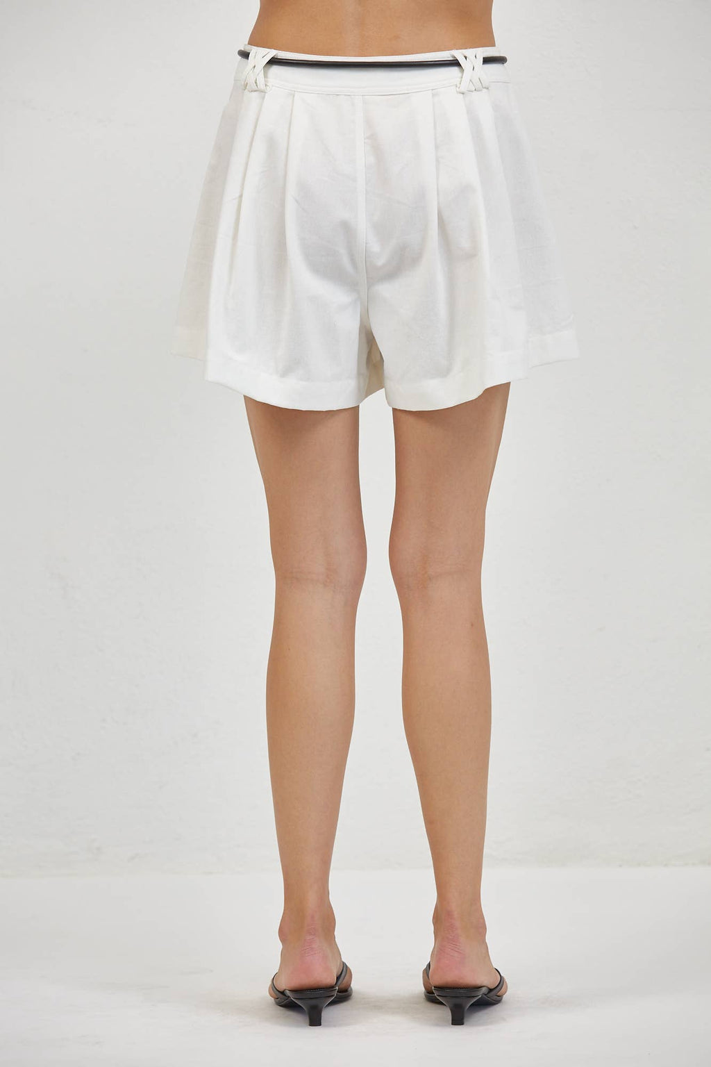 Woven Cotton Linen Polyester Shorts w/ Waist Tie