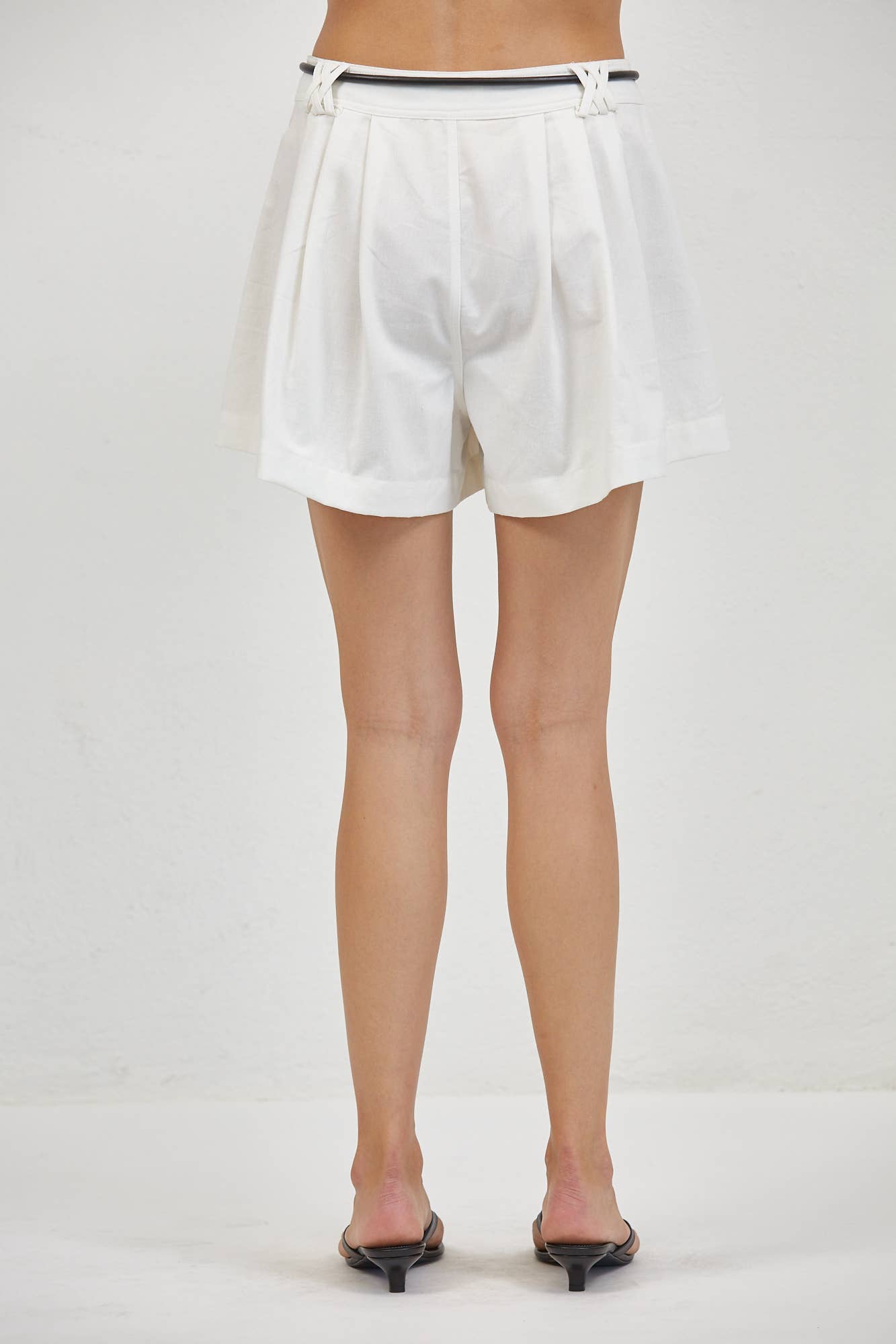 Woven Cotton Linen Polyester Shorts w/ Waist Tie