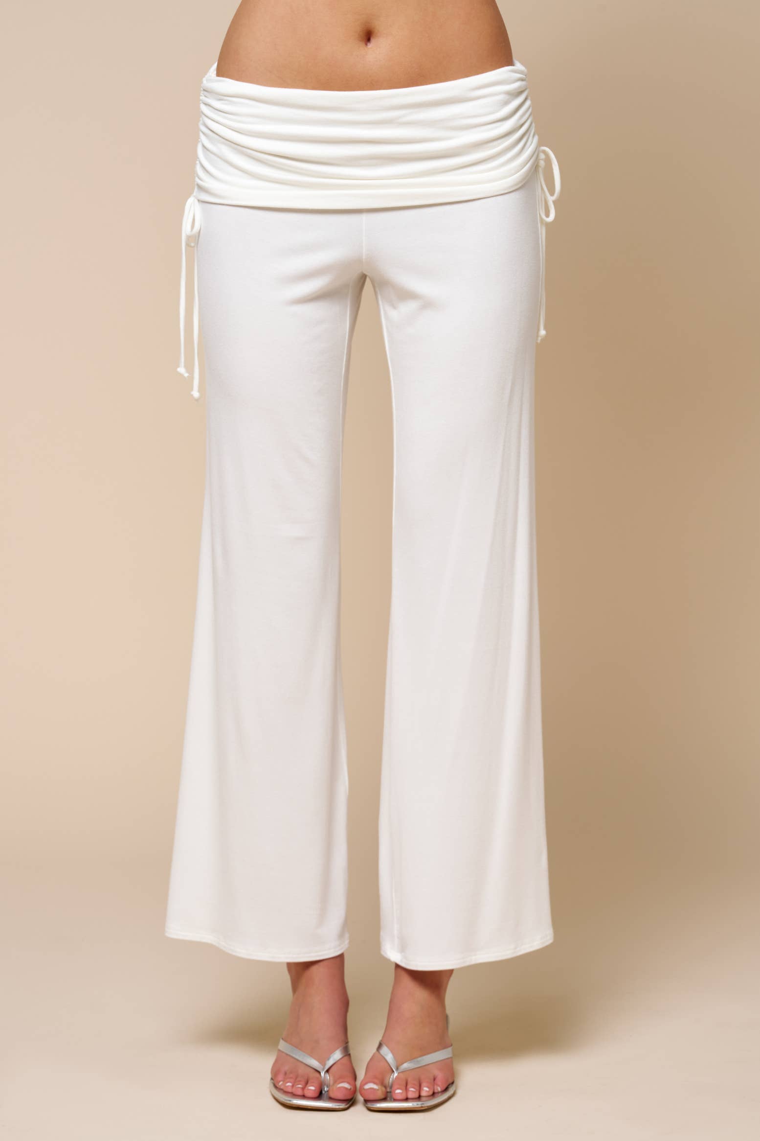 Drawstring Flare Cinched Waist Pants