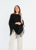 Wool and cashmere knit poncho with fringes