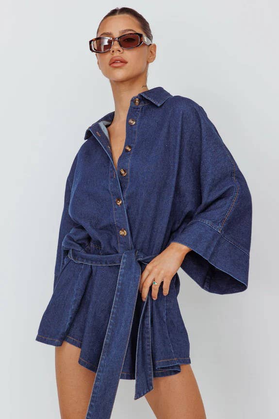 BELL SLEEVED DENIM ROMPER