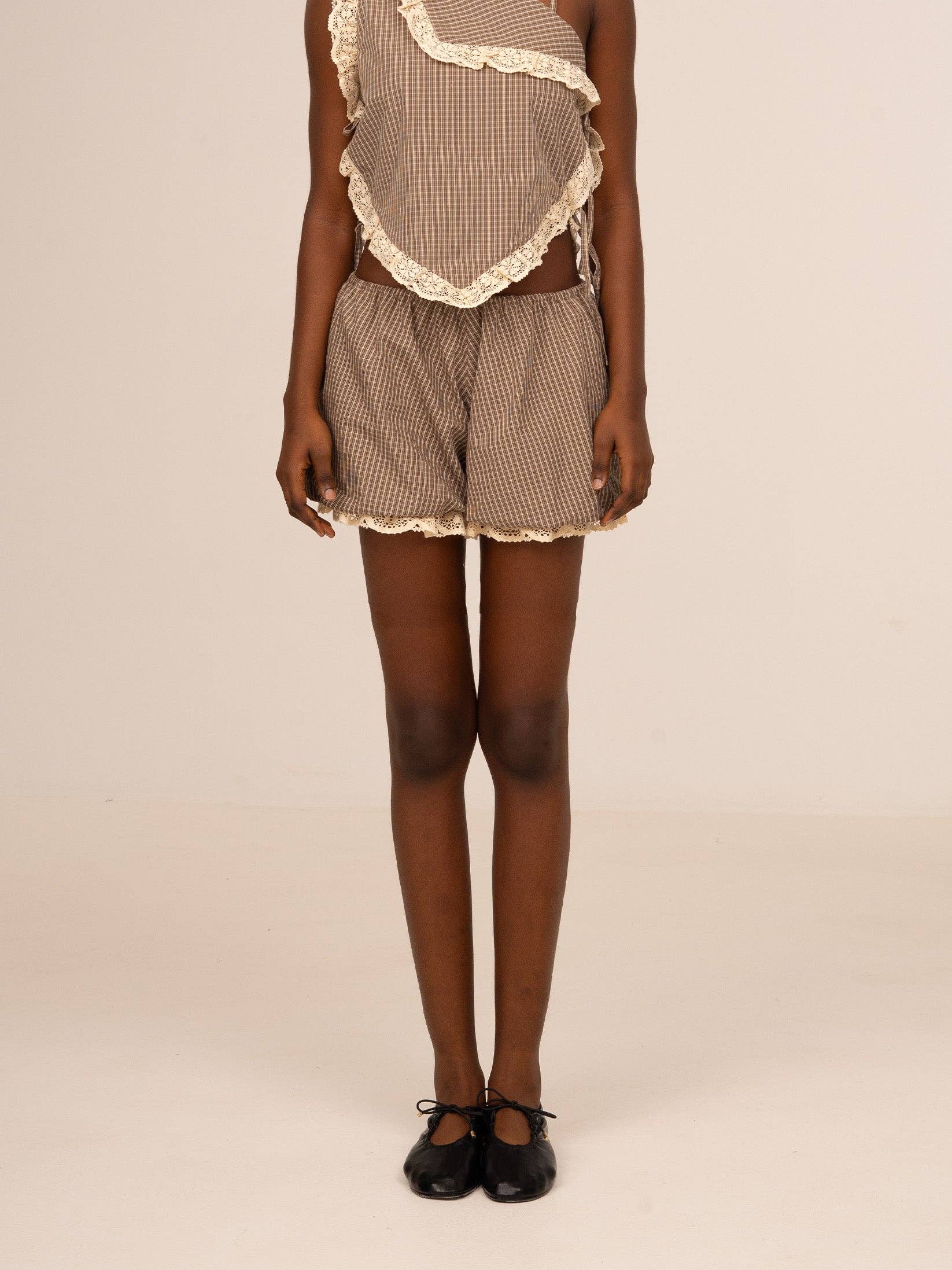 Rove Brown Plaid Balloon Shorts