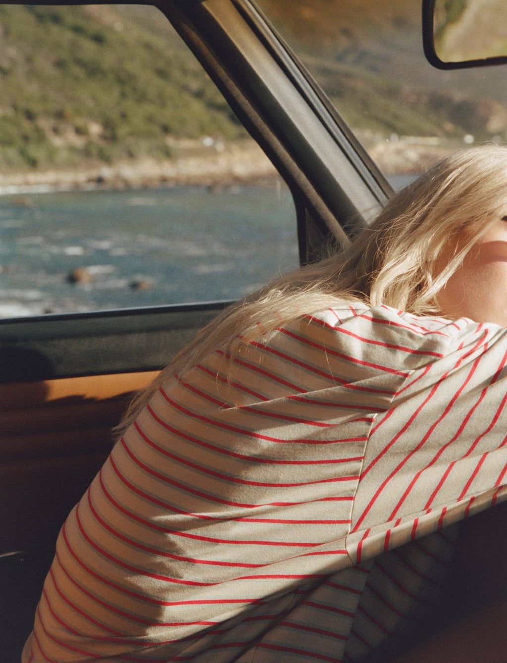 STRIPED LONG SLEEVE IN CREAM + BLUE + RASPBERRY