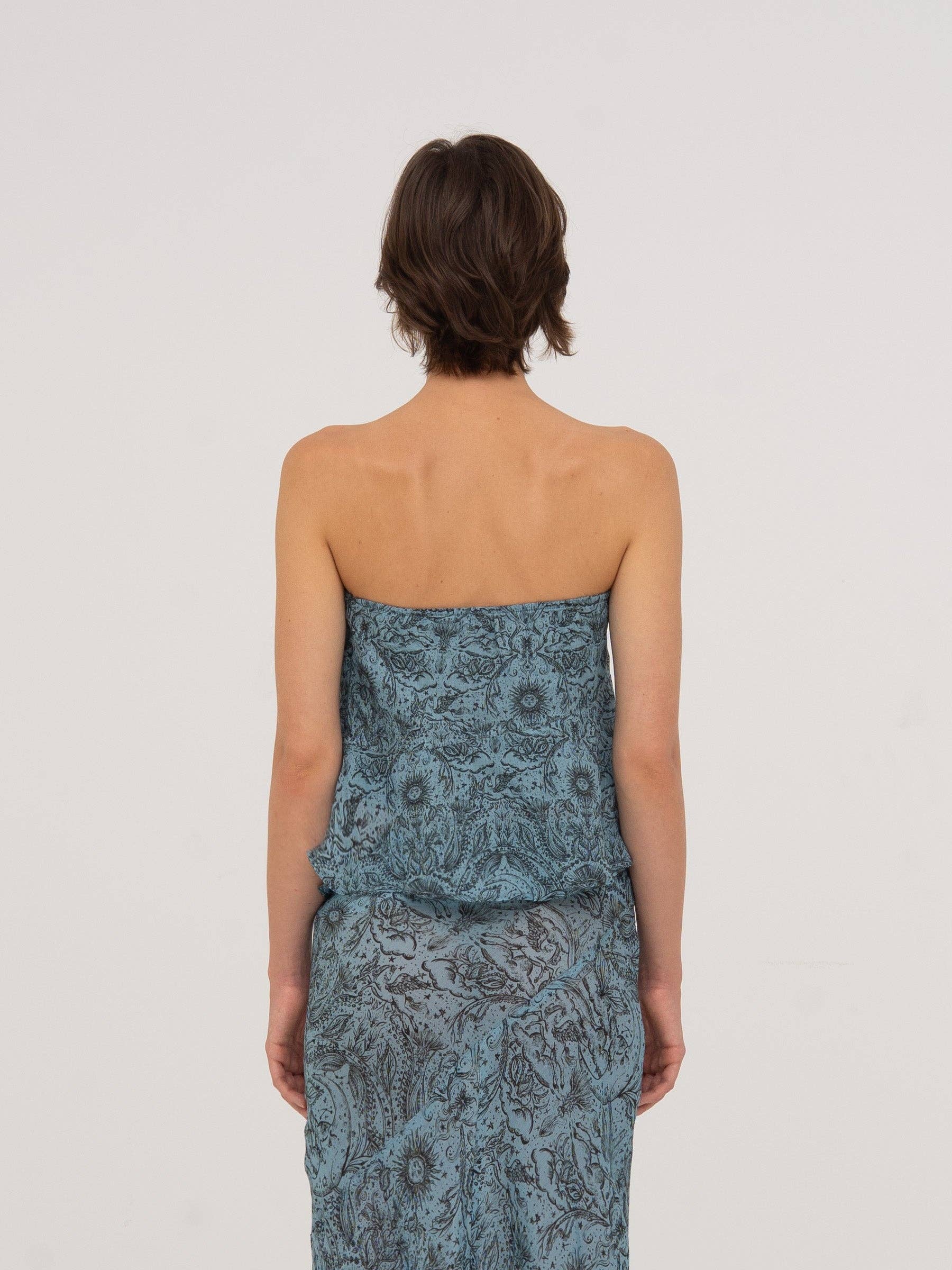 Top with Blue Peony Print