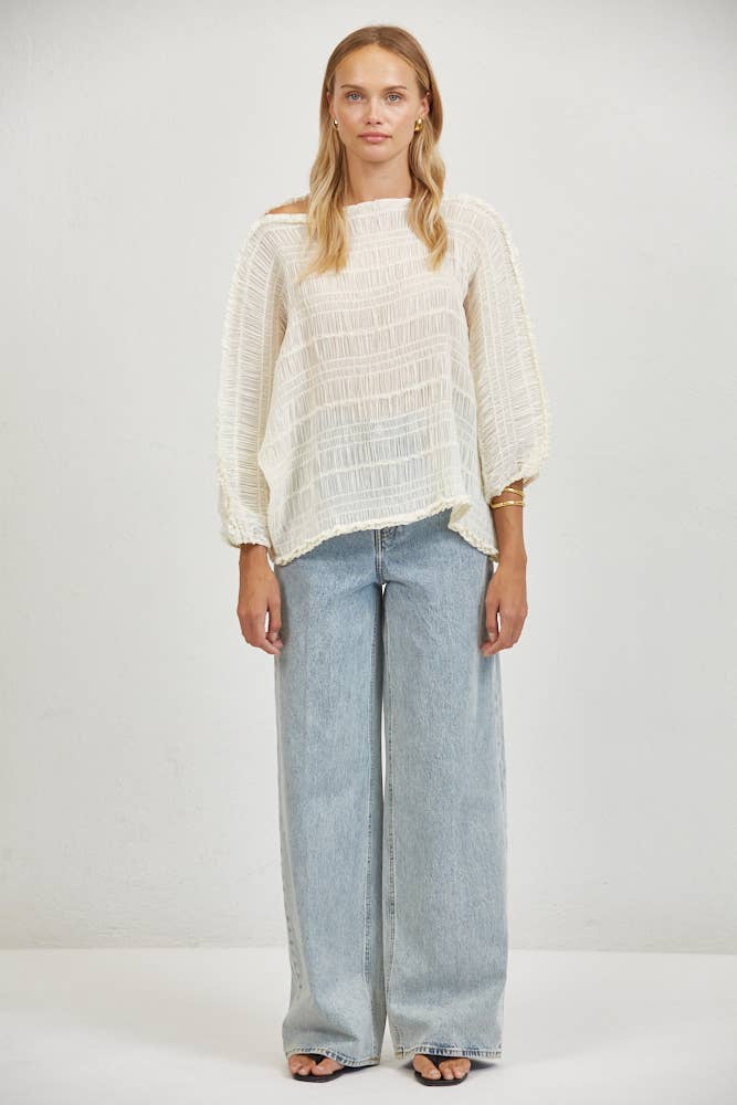 PW2210 | Smocked Tube Neck Quarter Sleeve Top
