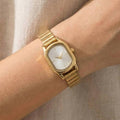 Ribbed Cushion Metallic Band Minimalist Rectangle Watch