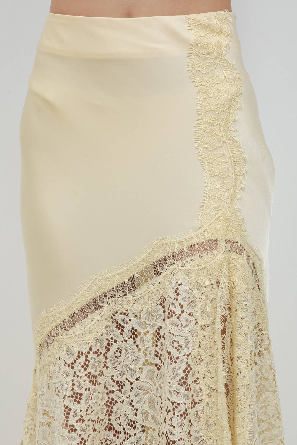 LACE SATIN MIXED ANKLE LENGTH SLIP SKIRT
