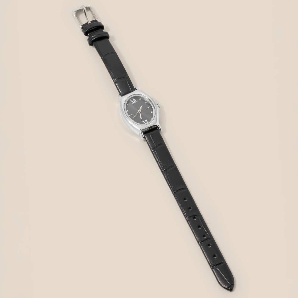 Vintage Thin Leather Strap Oval Watch