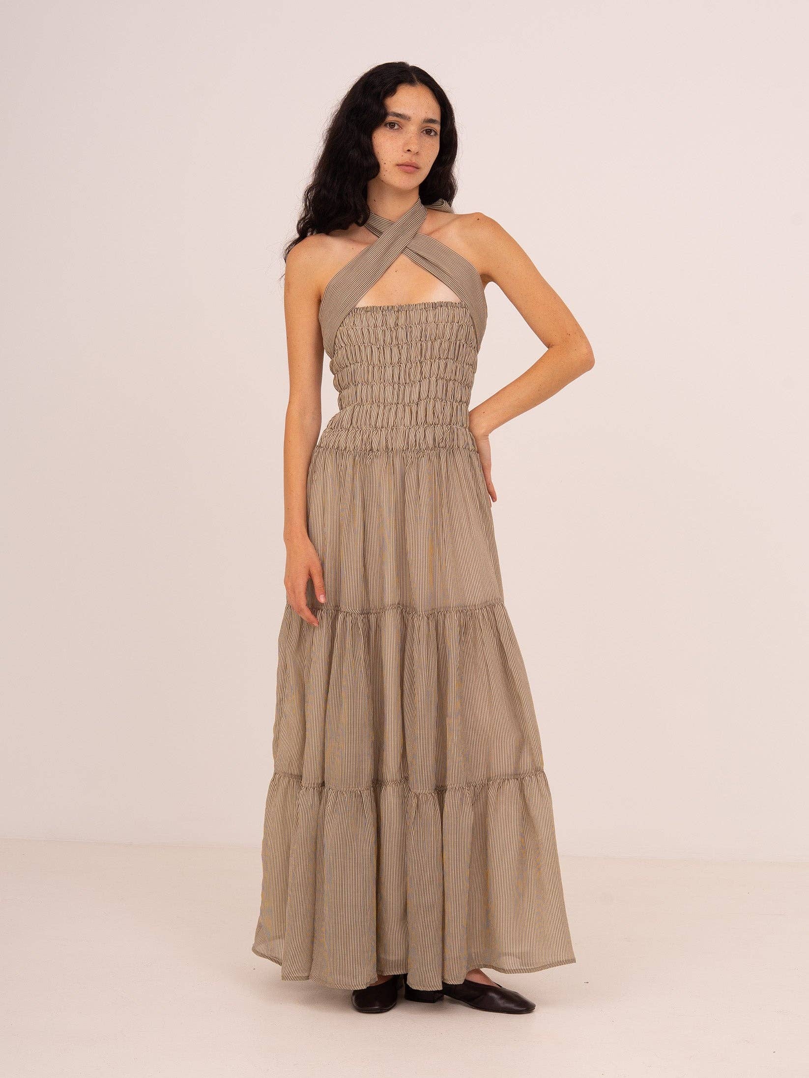 Striped Grace Brown Maxi Dress
