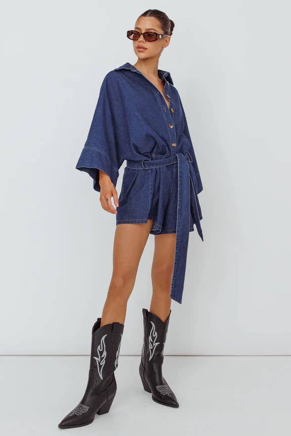 BELL SLEEVED DENIM ROMPER