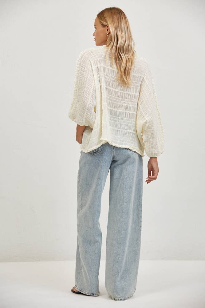 PW2210 | Smocked Tube Neck Quarter Sleeve Top