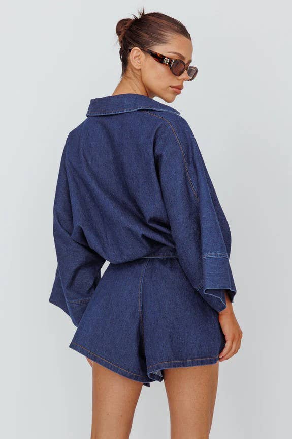 BELL SLEEVED DENIM ROMPER