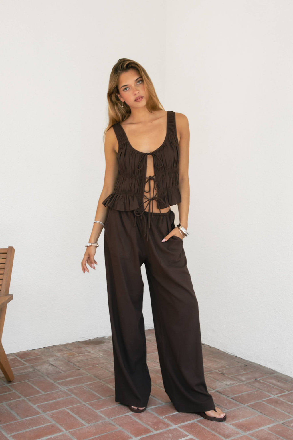 Linen Drawstring Wide Leg Pants