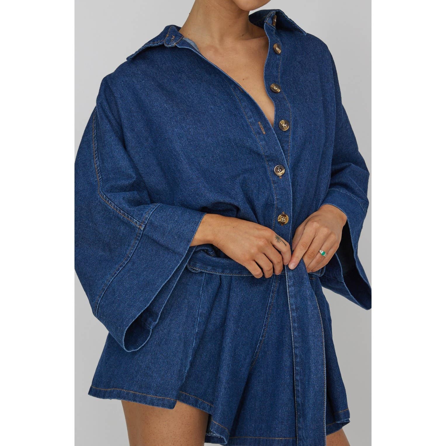 BELL SLEEVED DENIM ROMPER