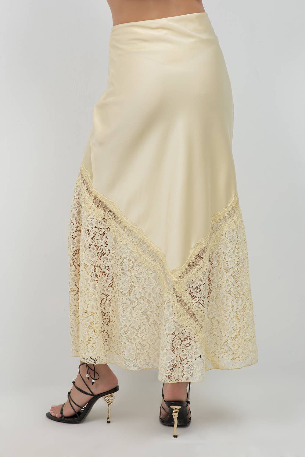 LACE SATIN MIXED ANKLE LENGTH SLIP SKIRT