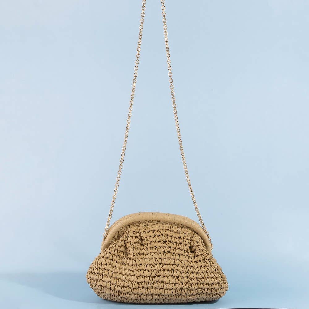 Woven Raffia Frame Shoulder Bag