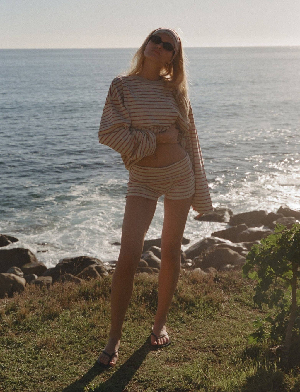 STRIPED LONG SLEEVE IN CREAM + BLUE + RASPBERRY