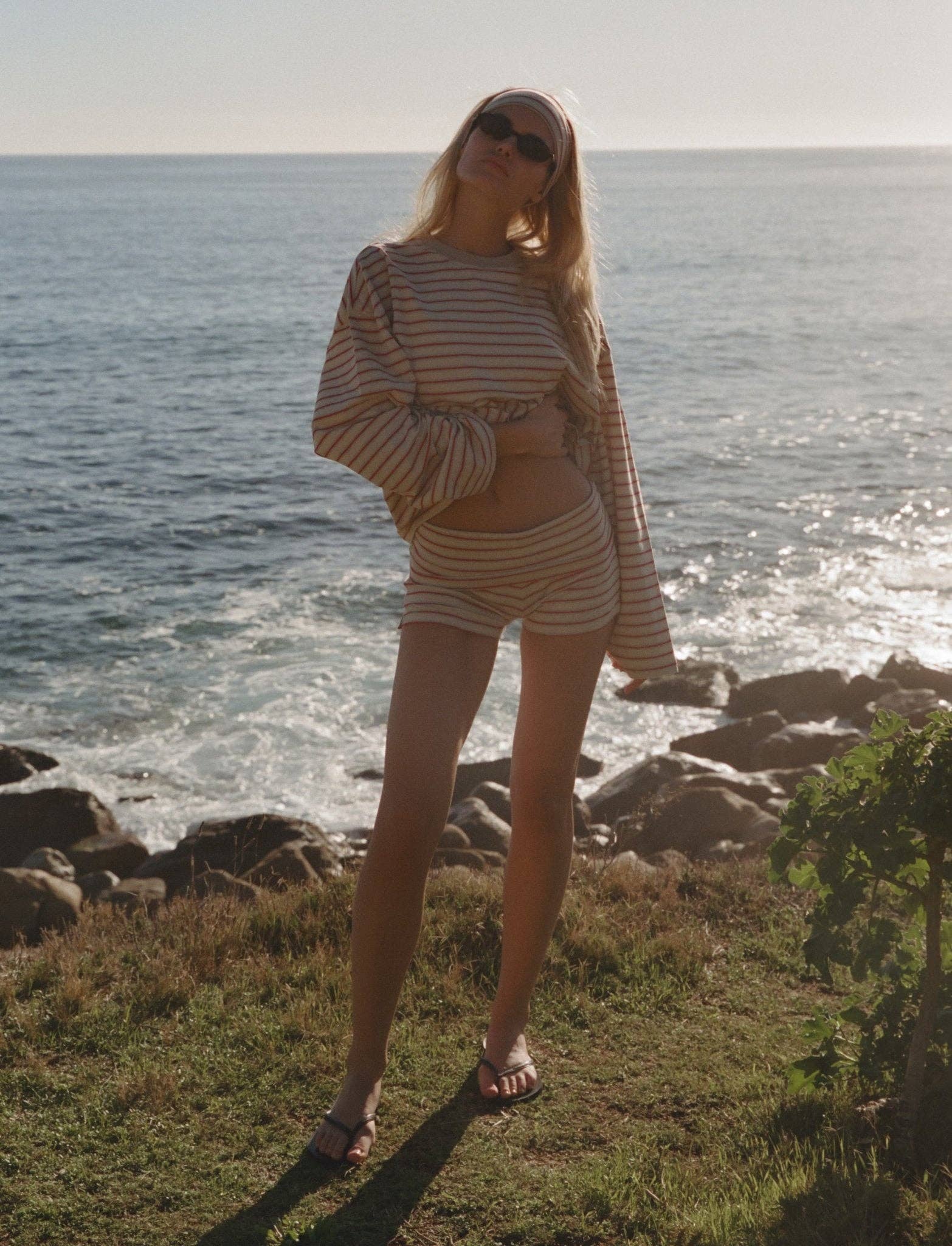 STRIPED LONG SLEEVE IN CREAM + BLUE + RASPBERRY